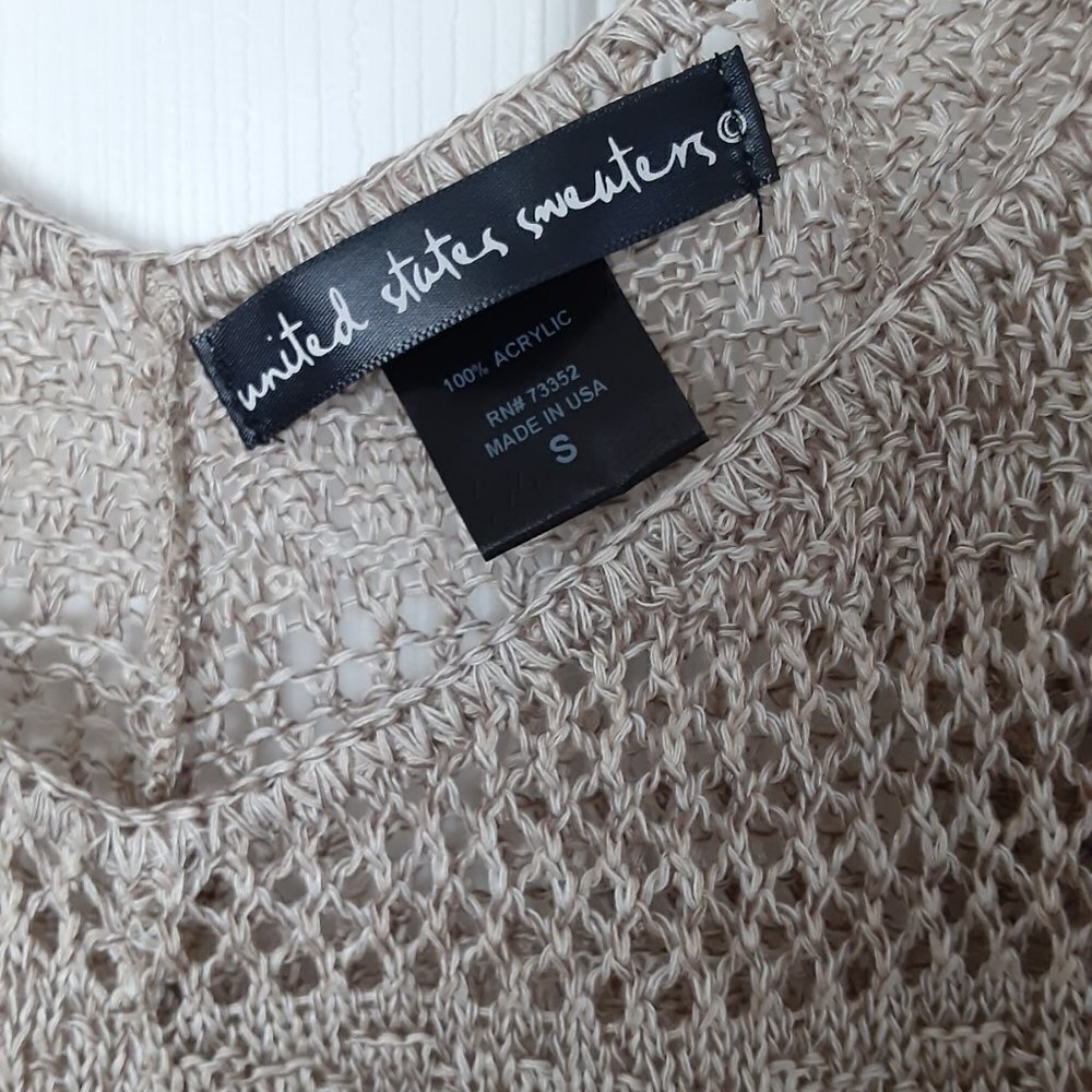 United States Sweaters Size Small Tan Lace Short Sleeve Sweater Top - Picture 3 of 4